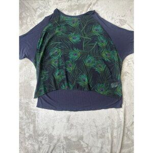 Women’s Michael Kors Blouse Peacock Print Navy Green Plus Size 2X